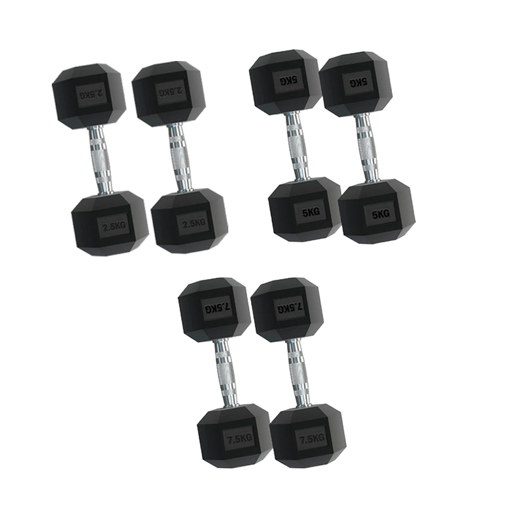 Premium 3-Pair Hex Dumbbell Set 2.5kg–15kg with Optional Vertical Tier 3 Rack – Rubber-Coated Anti-Roll Weights & Chrome Handles for Home & Garage Gyms