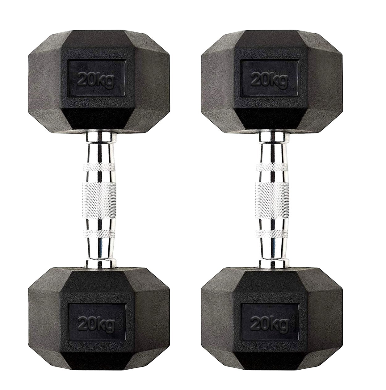 Hex Dumbbells 2.5 kg–60 kg Pairs & Sets – Rubber‑Coated Anti‑Roll Weights with Knurled Chrome Handles – Complete Strength Training Range for Home & Studio Gym