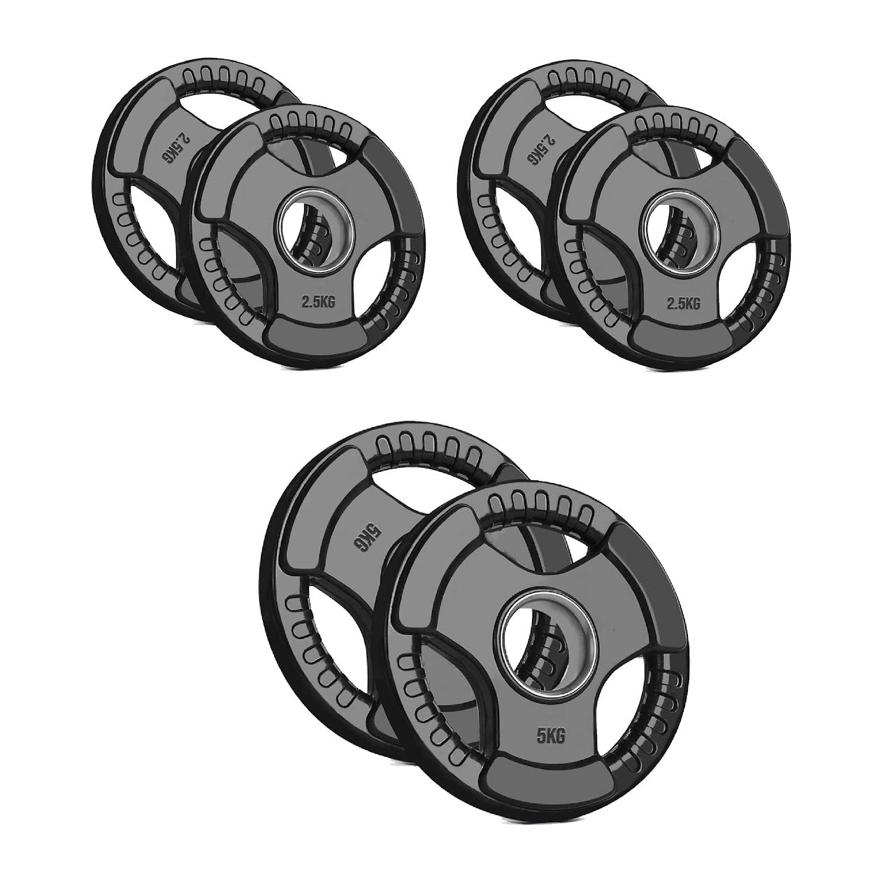 Olympic Weight Plates with Tri-Grip – Cast Iron Core, Black Rubber Coating, 2” Center Hole, Ergonomic Design for Home Gym Strength Workouts