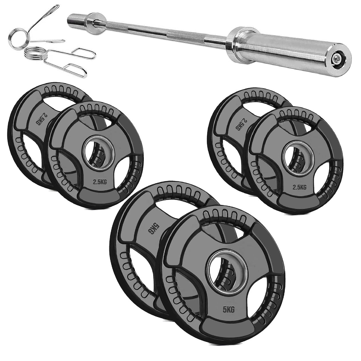 Olympic Weight Plates with Tri-Grip – Cast Iron Core, Black Rubber Coating, 2” Center Hole, Ergonomic Design for Home Gym Strength Workouts