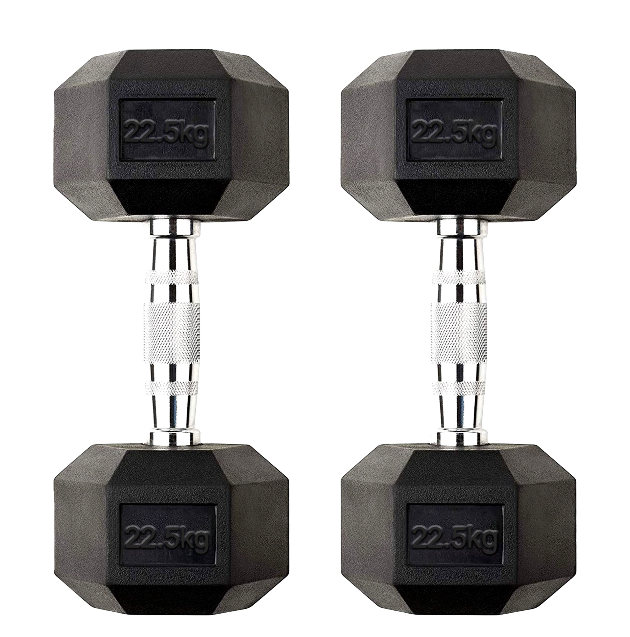 Heavy Duty Anti Roll 22.5kg Hex Dumbbell Pair – Rubber Coated Cast Iron with Anti Roll Heads & Knurled Chrome Handles – Home Gym Strength Training UK