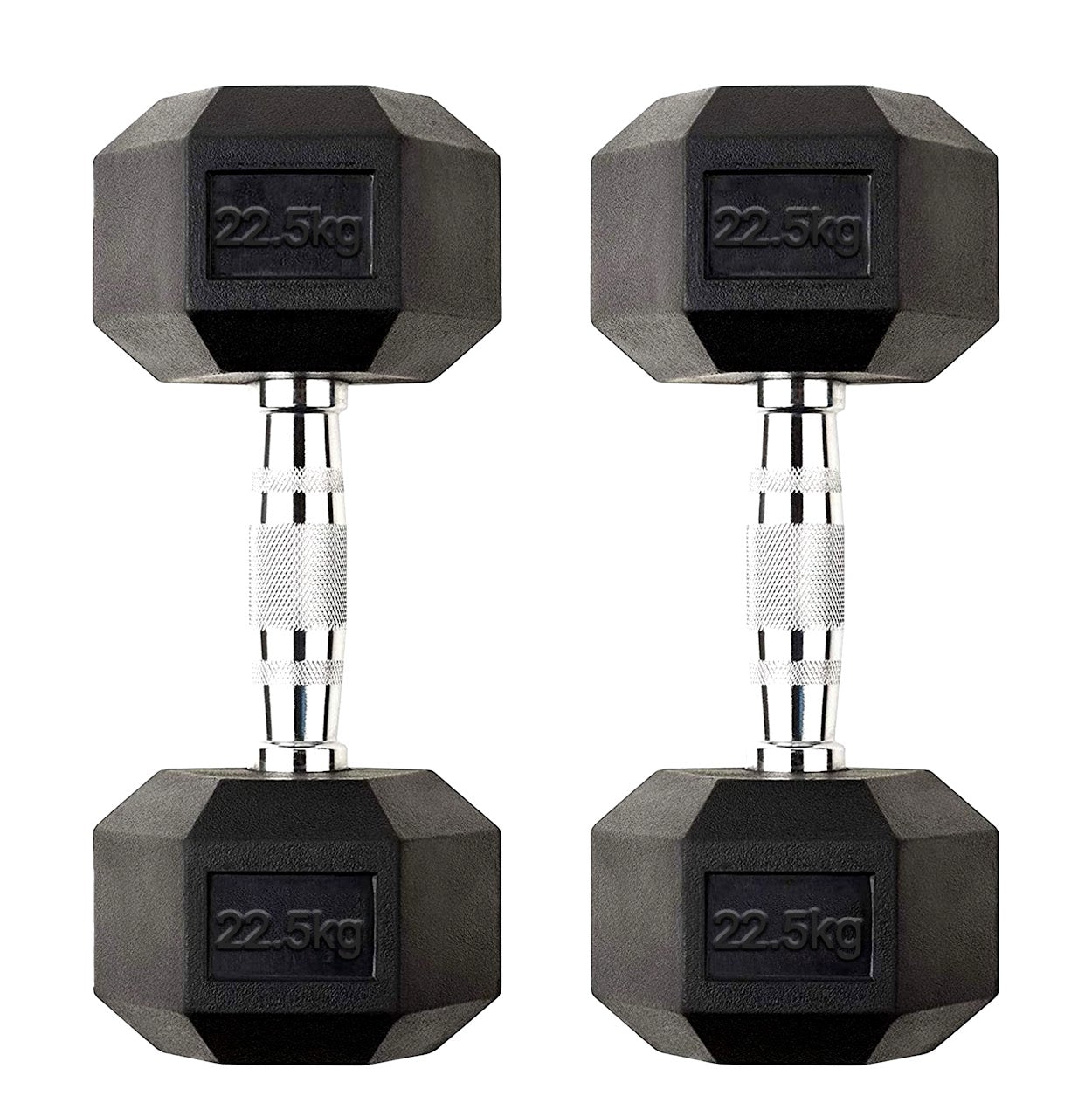 Hex Dumbbells 2.5 kg–60 kg Pairs & Sets – Rubber‑Coated Anti‑Roll Weights with Knurled Chrome Handles – Complete Strength Training Range for Home & Studio Gym