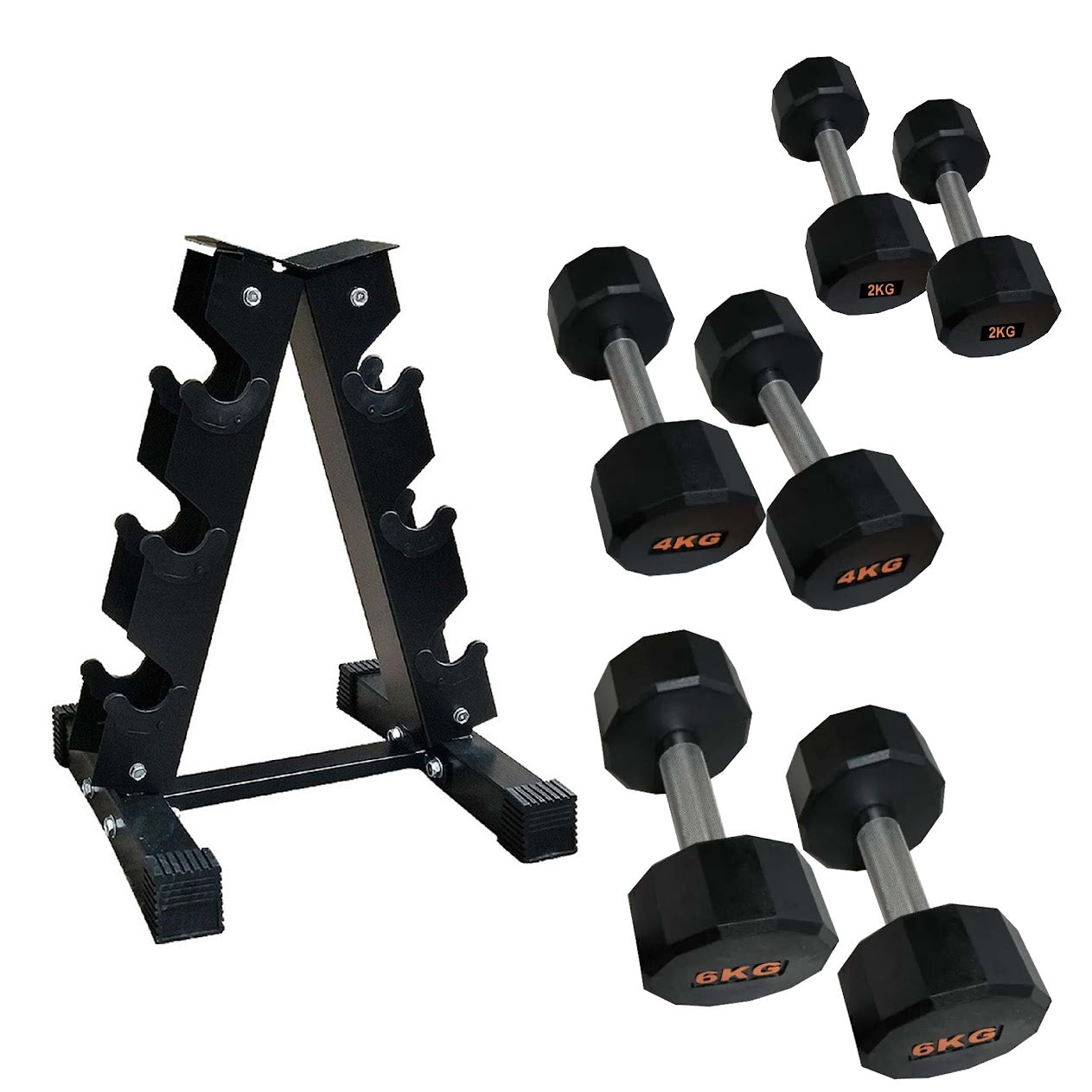 Rubber-Coated Round Hex Dumbbell – Anti-Roll, Knurled Grip, Floor-Safe Weights for Strength Training & Home Gym Use
