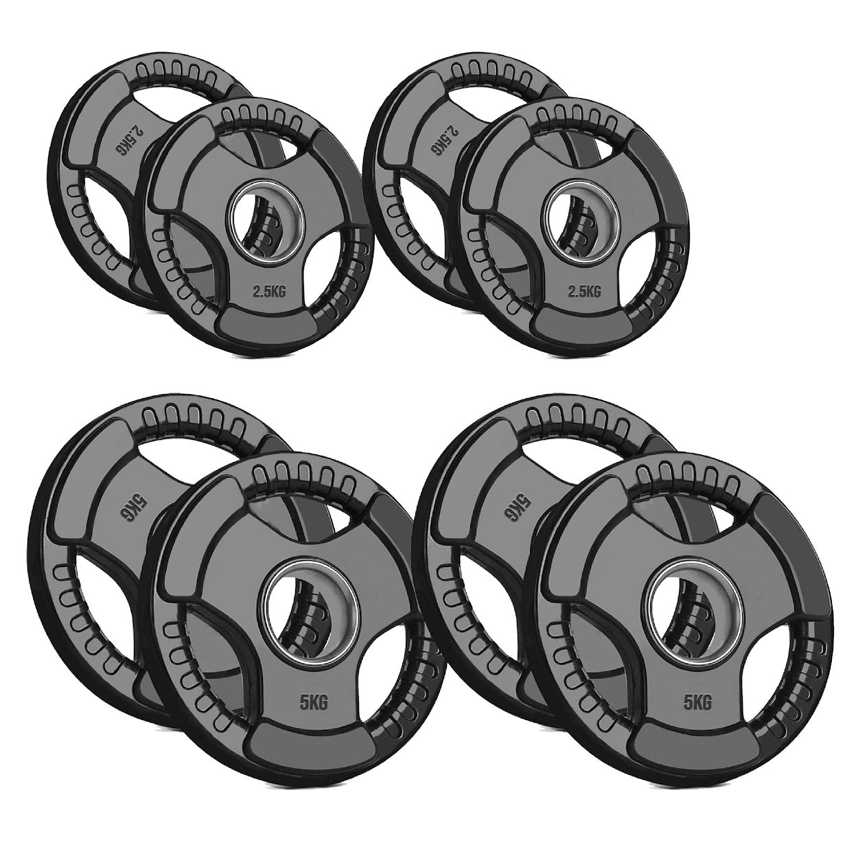 Olympic Weight Plates with Tri-Grip – Cast Iron Core, Black Rubber Coating, 2” Center Hole, Ergonomic Design for Home Gym Strength Workouts