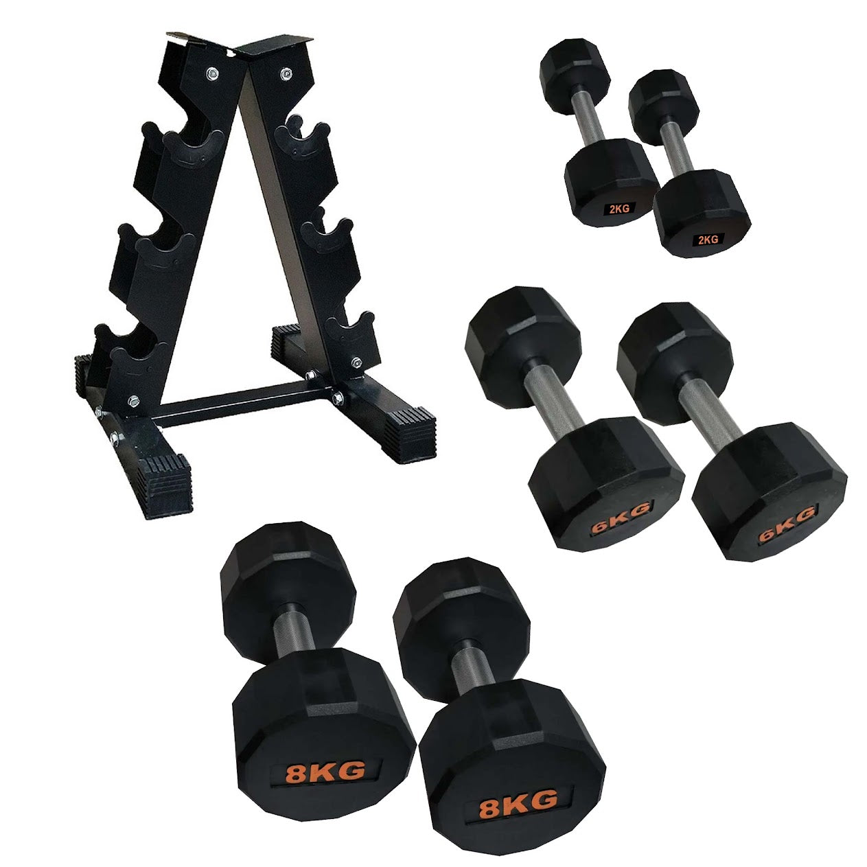 Rubber-Coated Round Hex Dumbbell – Anti-Roll, Knurled Grip, Floor-Safe Weights for Strength Training & Home Gym Use