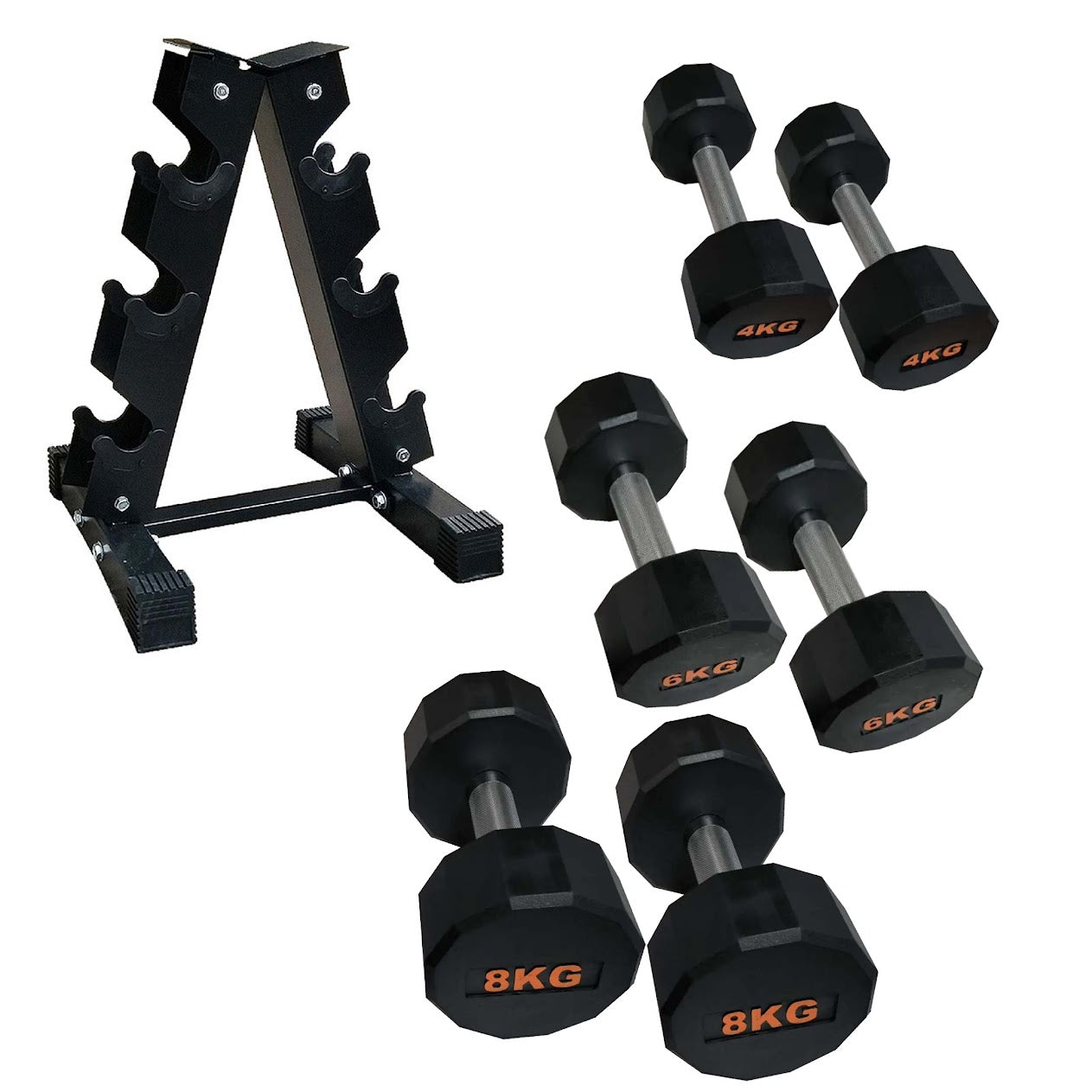 Rubber-Coated Round Hex Dumbbell – Anti-Roll, Knurled Grip, Floor-Safe Weights for Strength Training & Home Gym Use