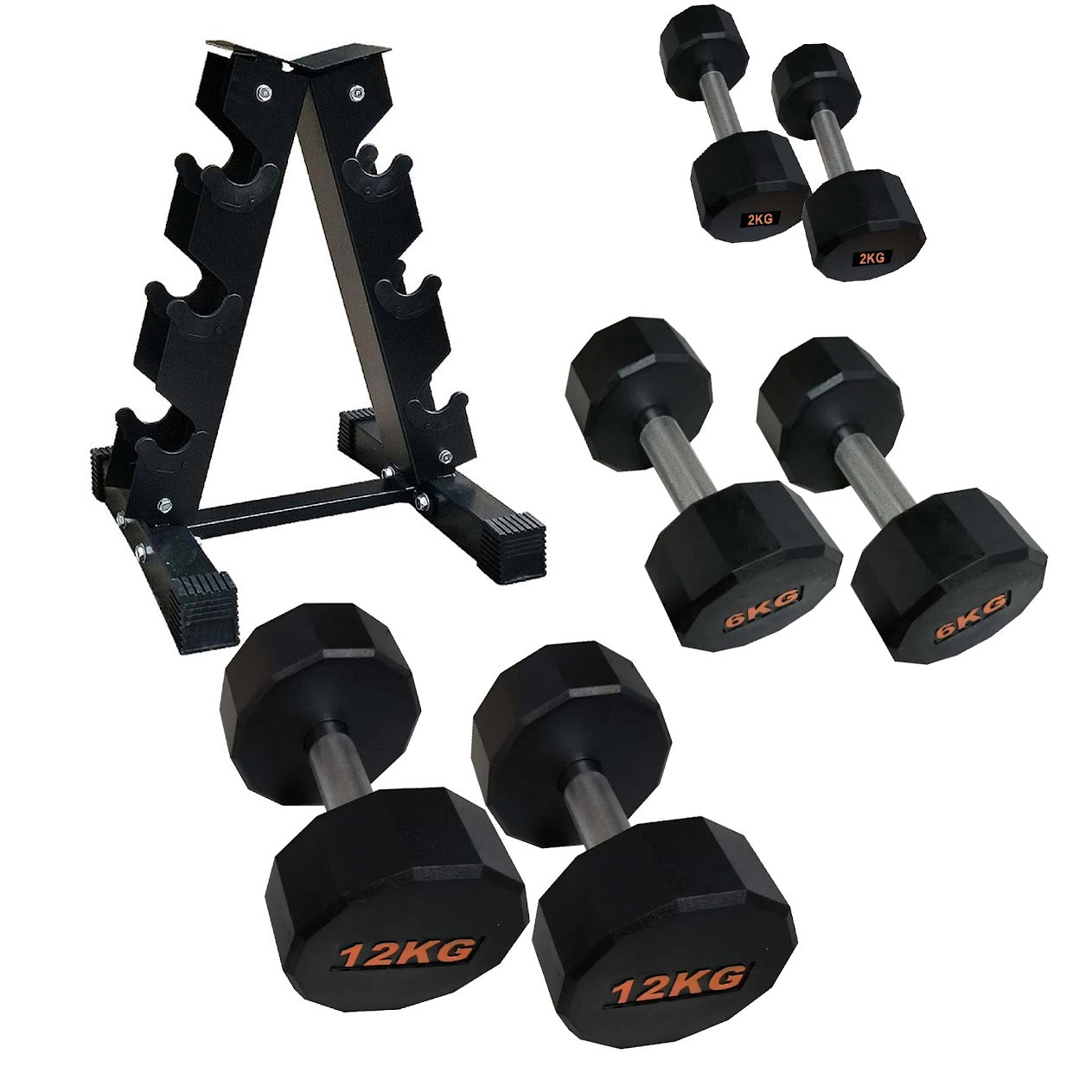 Rubber-Coated Round Hex Dumbbell – Anti-Roll, Knurled Grip, Floor-Safe Weights for Strength Training & Home Gym Use