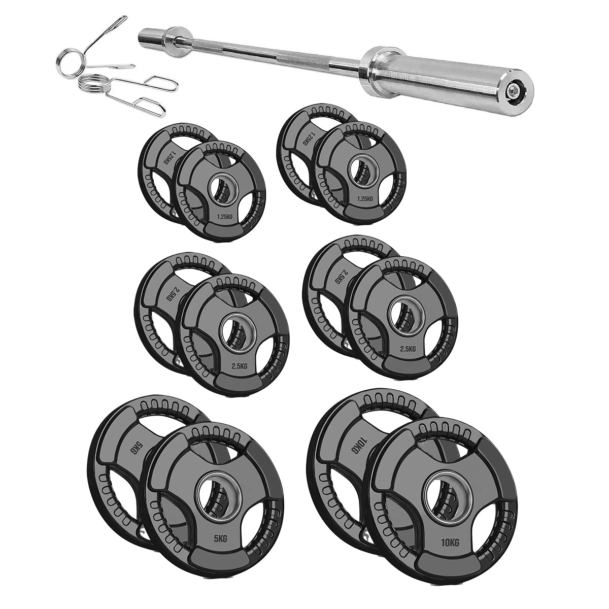 Olympic Weight Plates with Tri-Grip – Cast Iron Core, Black Rubber Coating, 2” Center Hole, Ergonomic Design for Home Gym Strength Workouts