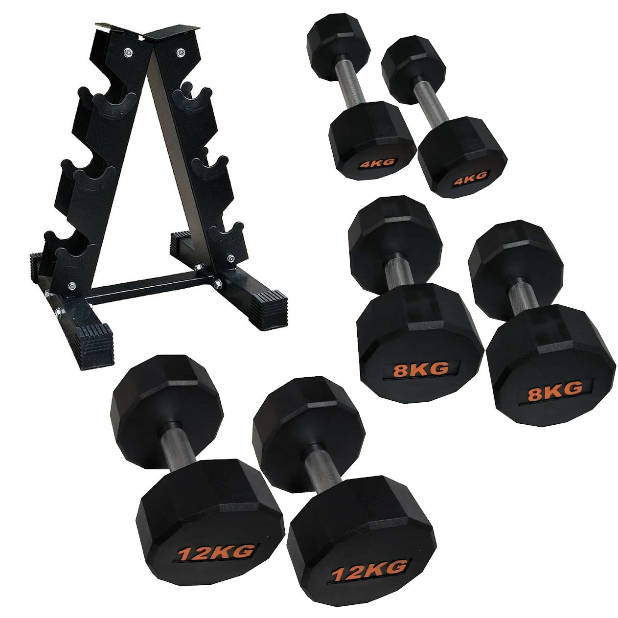 Rubber-Coated Round Hex Dumbbell – Anti-Roll, Knurled Grip, Floor-Safe Weights for Strength Training & Home Gym Use