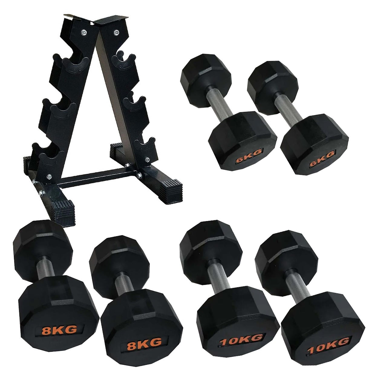 Rubber-Coated Round Hex Dumbbell – Anti-Roll, Knurled Grip, Floor-Safe Weights for Strength Training & Home Gym Use