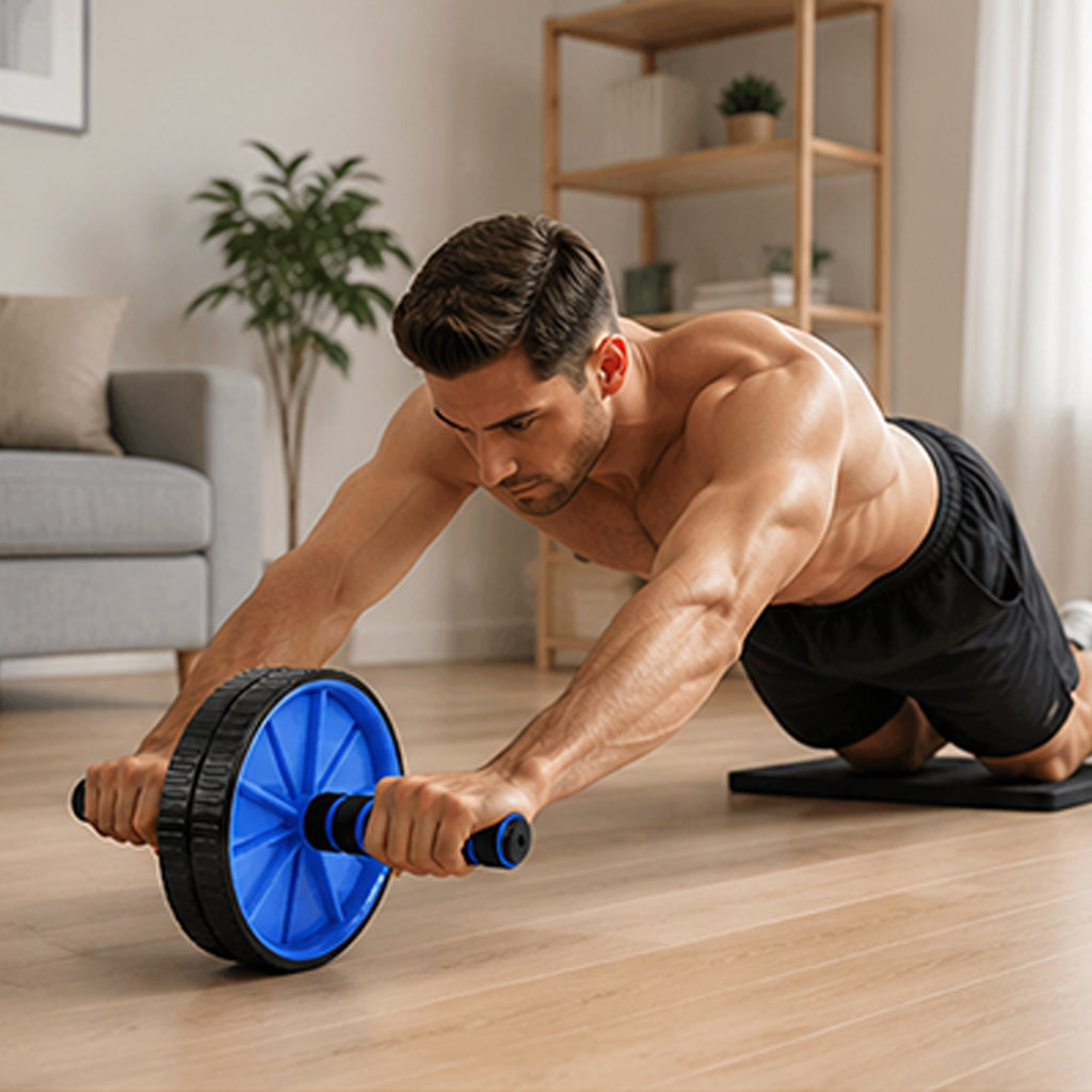 Dual-Wheel Ab Roller with Knee Pad – Stable Core Trainer for Home Workouts, Compact Design for Abs & Strength Training, Ideal for Small Spaces & Gym Setups