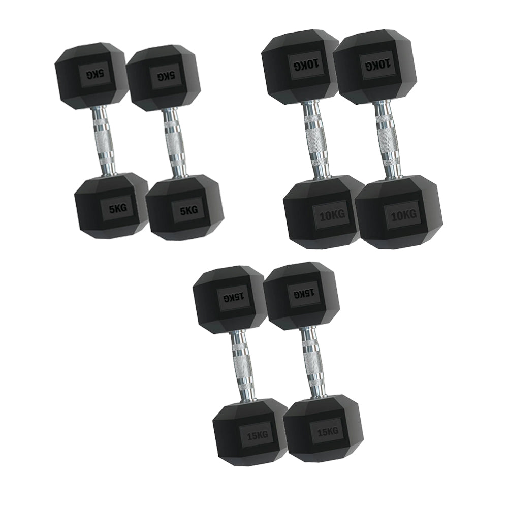 Premium 3-Pair Hex Dumbbell Set 2.5kg–15kg with Optional Vertical Tier 3 Rack – Rubber-Coated Anti-Roll Weights & Chrome Handles for Home & Garage Gyms