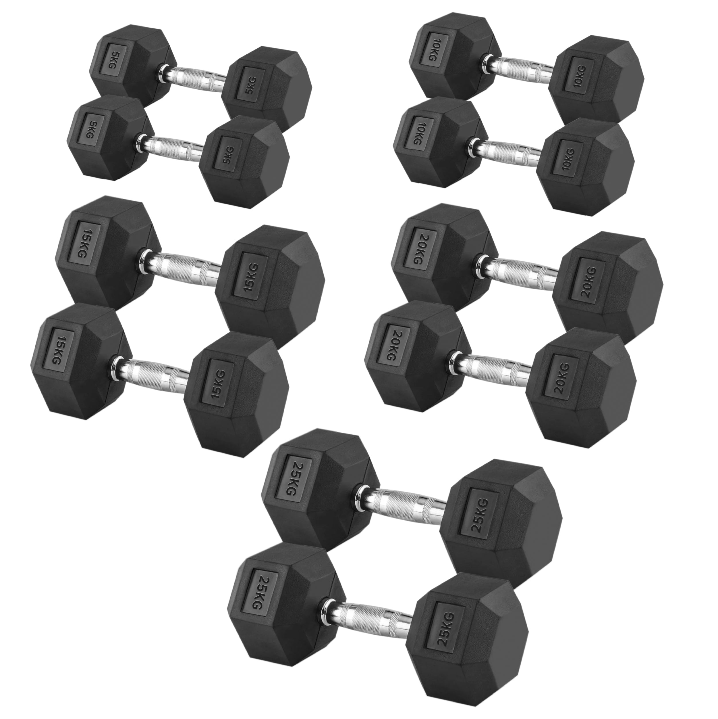 Premium 5-Pair Hex Dumbbell Set 2.5kg–25kg with Optional Tier 5 Rack – Rubber-Coated Anti-Roll Weights & Vertical Tree Stand for Home & Studio Strength Training