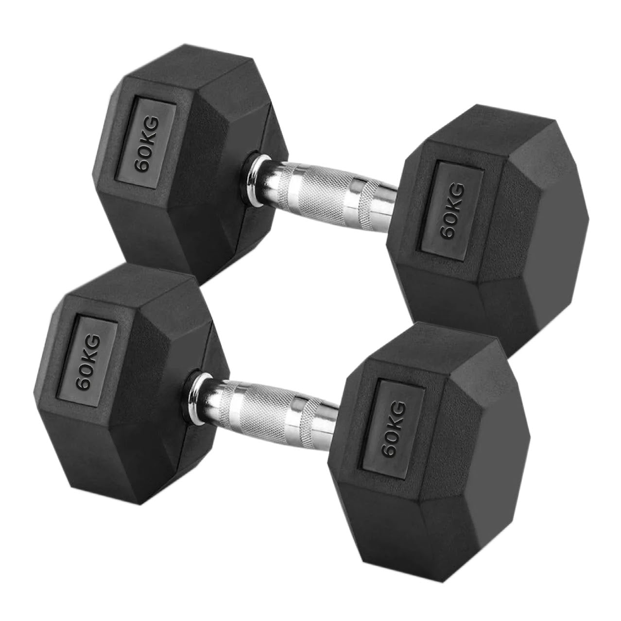 Anti Roll 60kg Hex Dumbbell Set – Solid Cast Iron Core, Rubber Coated Heads & Knurled Chrome Handles – Heavy Strength Training for Elite Home Gym & Studio Use