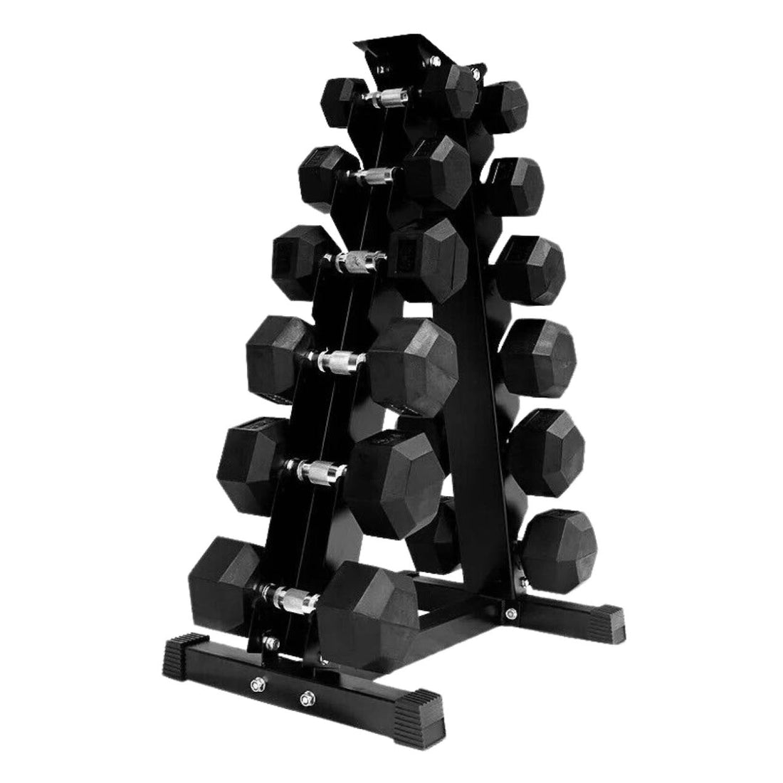 6-Pair Hex Dumbbell Set 2.5kg–15kg with Optional Tier 6 Rack – Rubber-Coated Anti-Roll Weights & Compact Storage for Home, Studio, or Garage Gym Strength Training