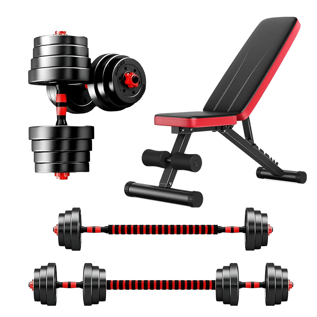 Adjustable Dumbbell & Barbell Set – Vinyl-Coated 2-in-1 Weights with Connector for Strength Training – 20kg/25kg/30kg Options – Ideal for Home Gym Use