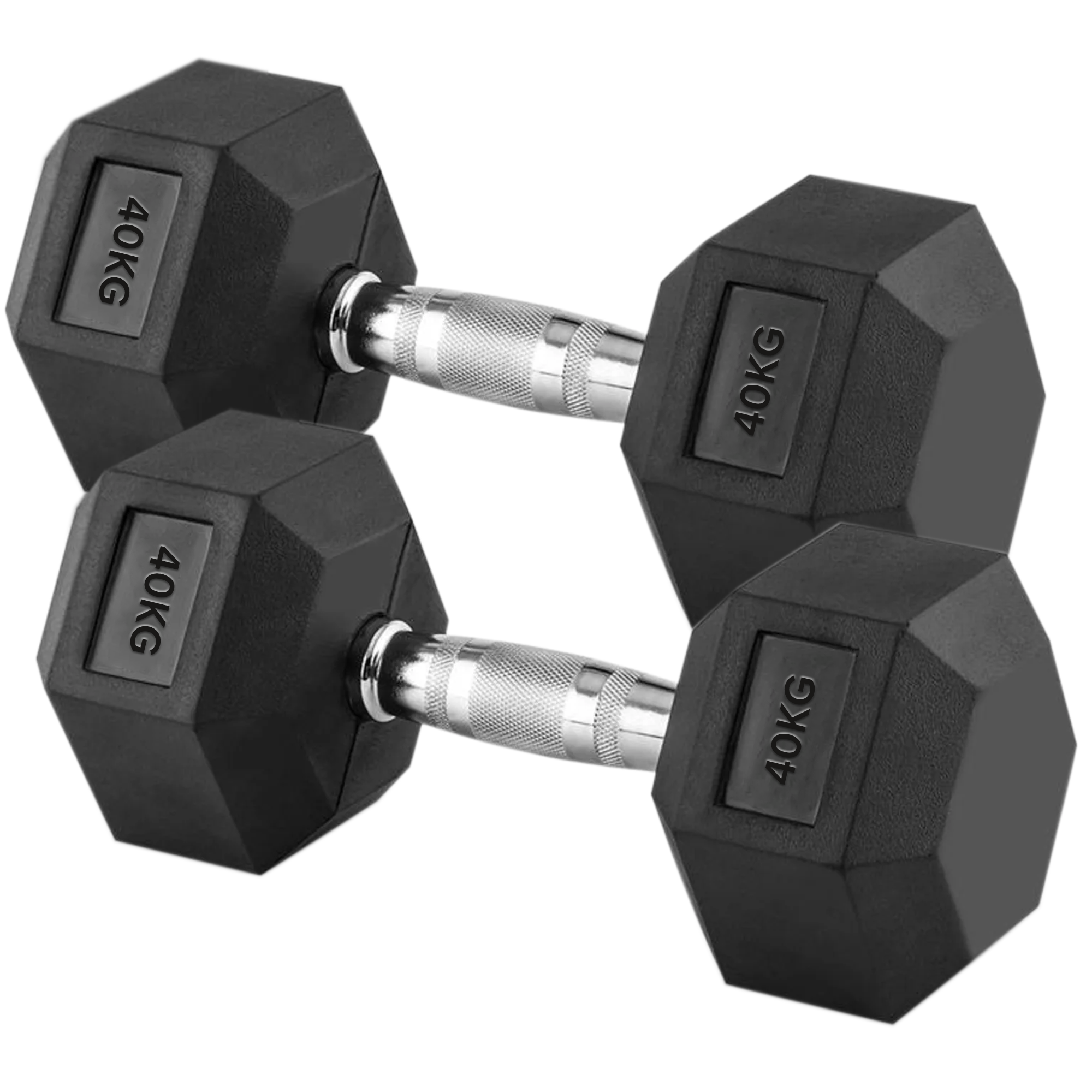 Heavy Duty 40kg Hex Dumbbell Set – 2 x 40kg Rubber Coated Cast Iron Weights with Anti Roll Design & Knurled Chrome Handles for Home Gym Strength Training