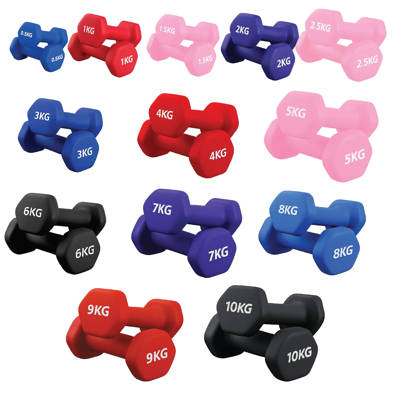 Hex Neoprene Dumbbell Set – Anti-Roll Design, Non-Slip Grip, Durable Coating – Perfect for Home Gym Strength Training, Toning & Easy Compact Storage