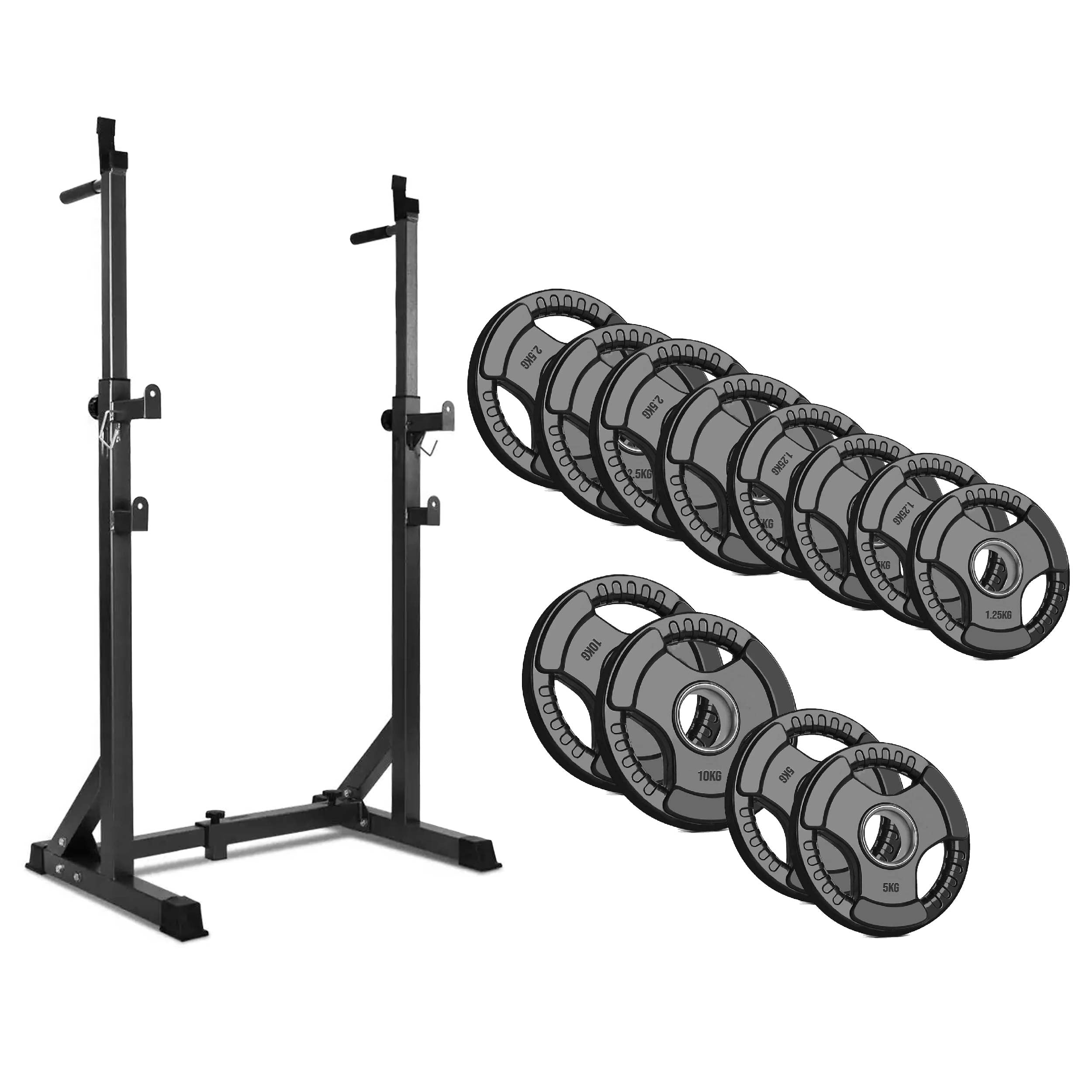 Adjustable Steel Half Squat Rack with Dip Handles & Safety Spotters – 200KG Load Capacity for Compact Home Gym Strength Workouts