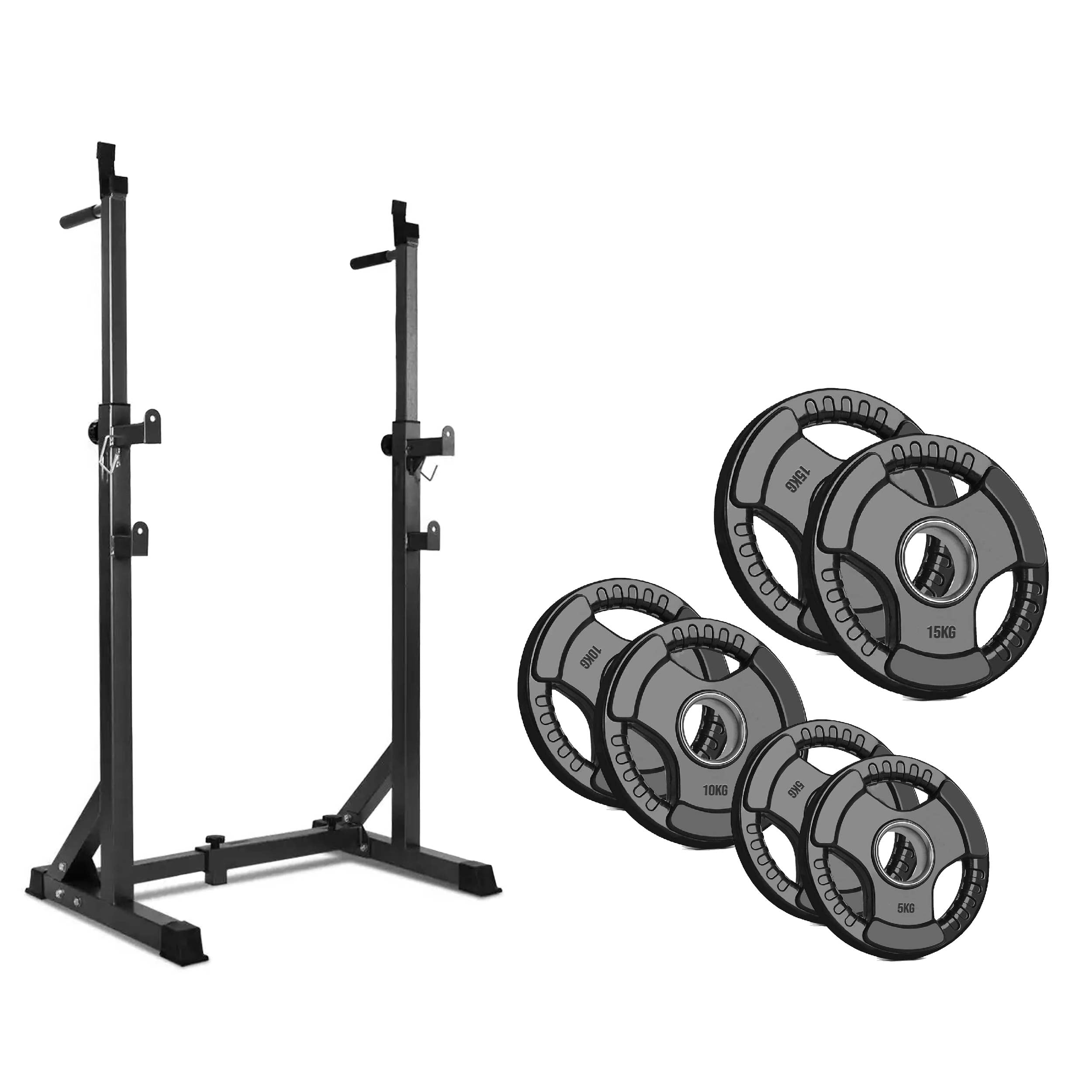 Adjustable Steel Half Squat Rack with Dip Handles & Safety Spotters – 200KG Load Capacity for Compact Home Gym Strength Workouts