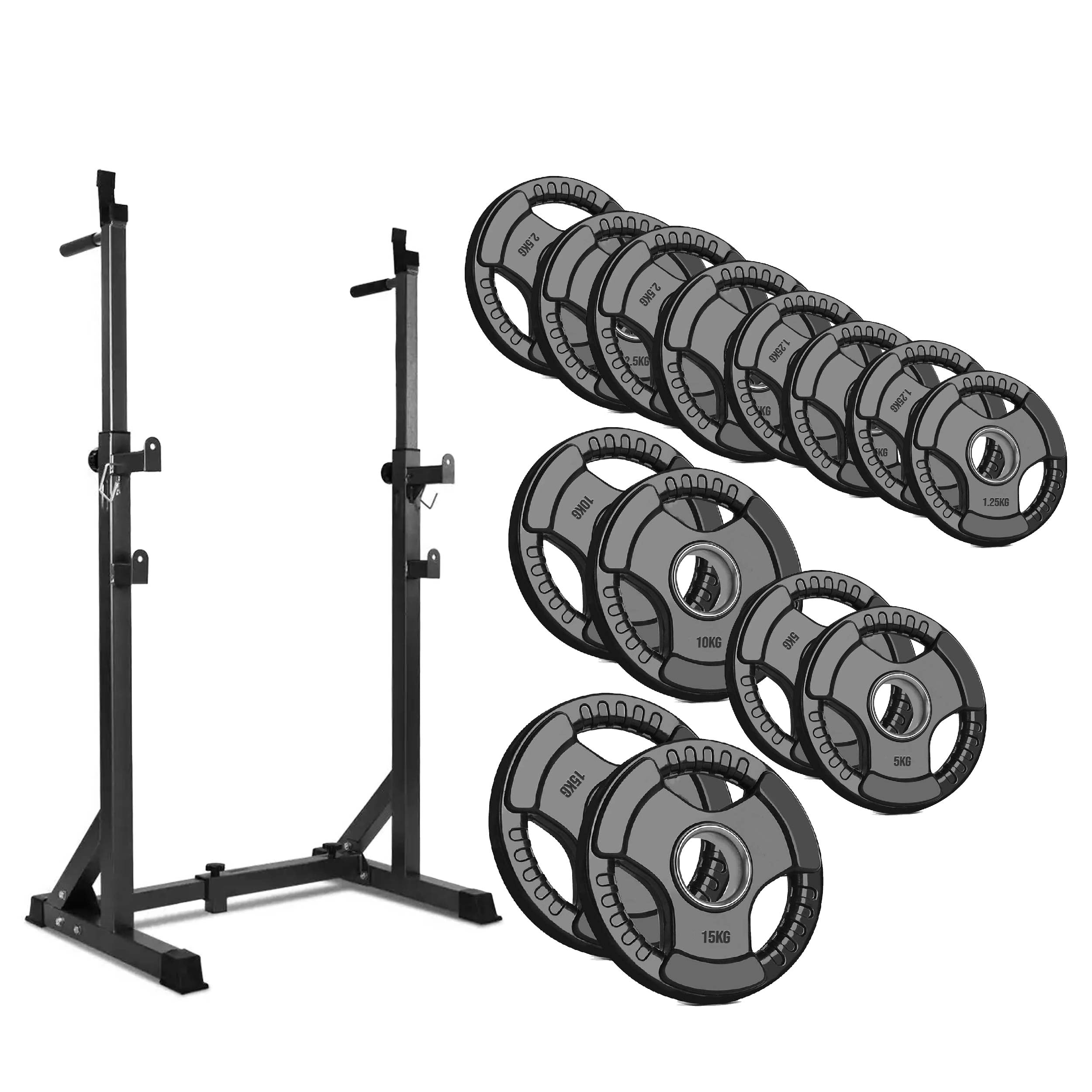 Adjustable Steel Half Squat Rack with Dip Handles & Safety Spotters – 200KG Load Capacity for Compact Home Gym Strength Workouts