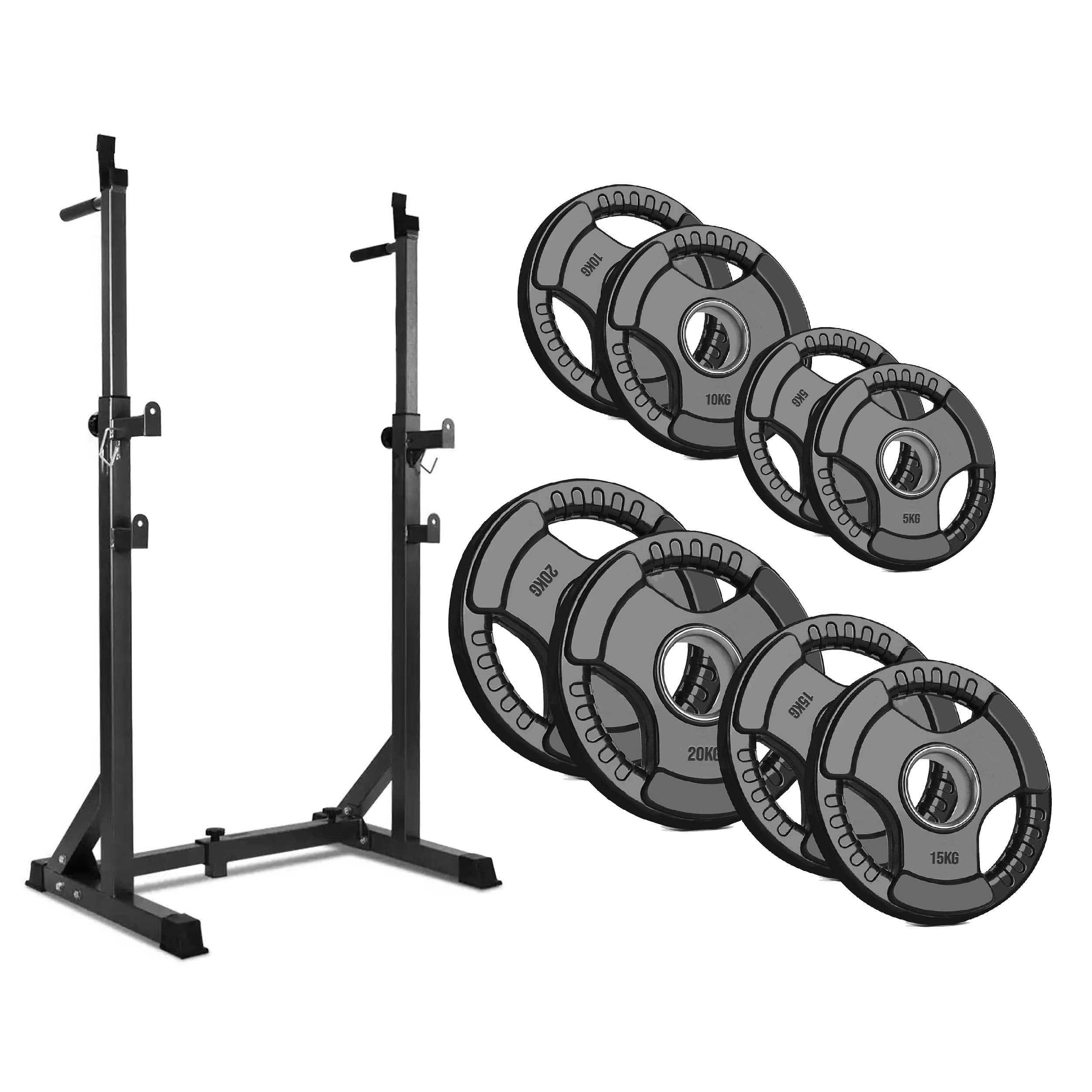 Adjustable Steel Half Squat Rack with Dip Handles & Safety Spotters – 200KG Load Capacity for Compact Home Gym Strength Workouts