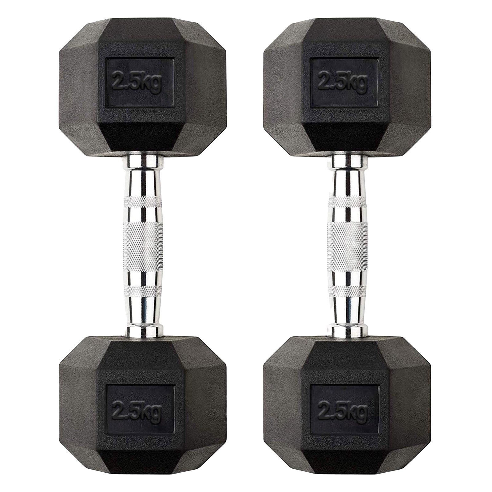 2.5kg Rubber Coated Cast Iron Hex Dumbbell Pair – Anti Roll Design & Chrome Handles – Beginner Weights for Toning, Rehab & Home Gym Training