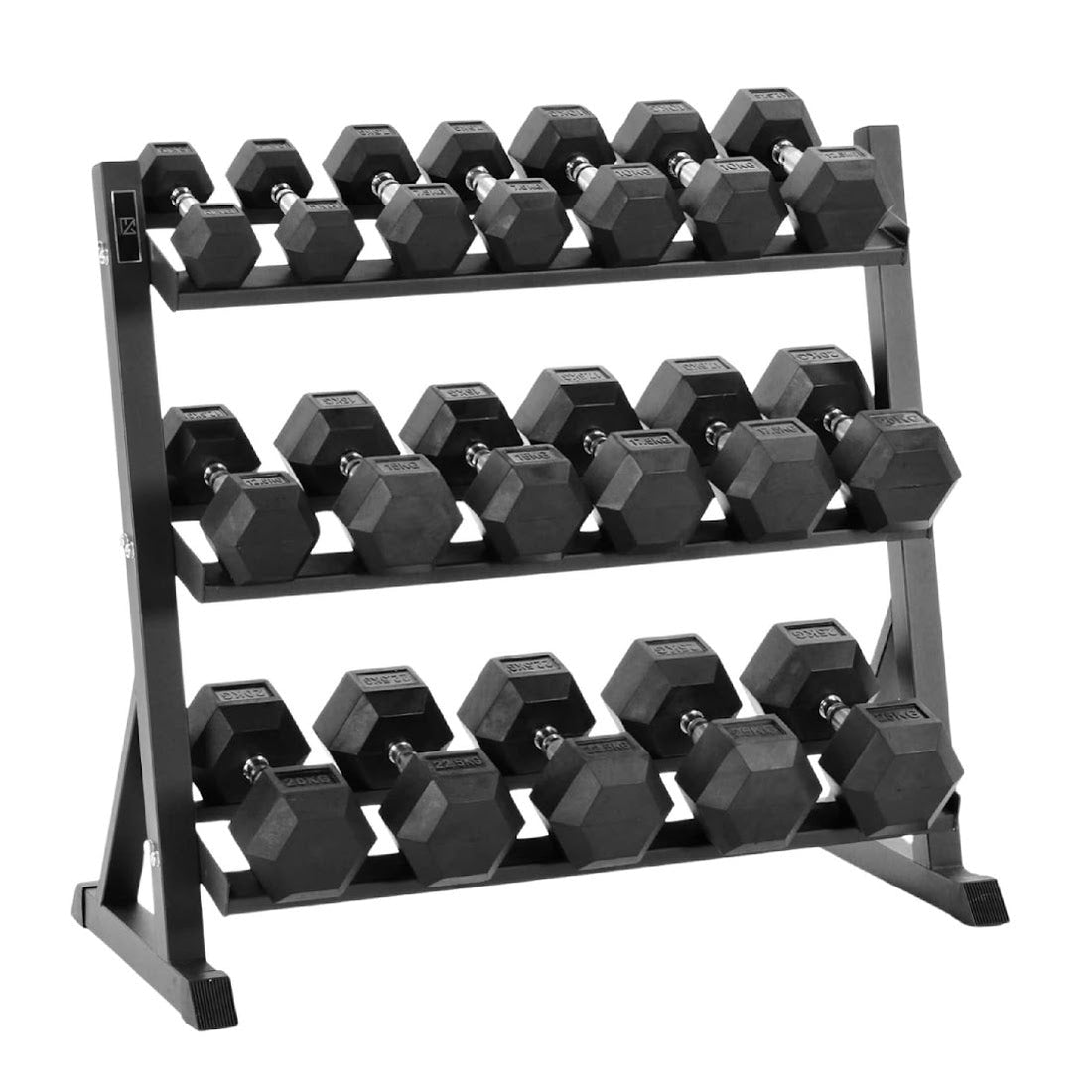 Full 11-Pair Hex Dumbbell Set 2.5kg–30kg with Optional 3-Tier Rack – Rubber-Coated Anti-Roll Weights and Ergonomic Handles for Home and Studio Strength Training