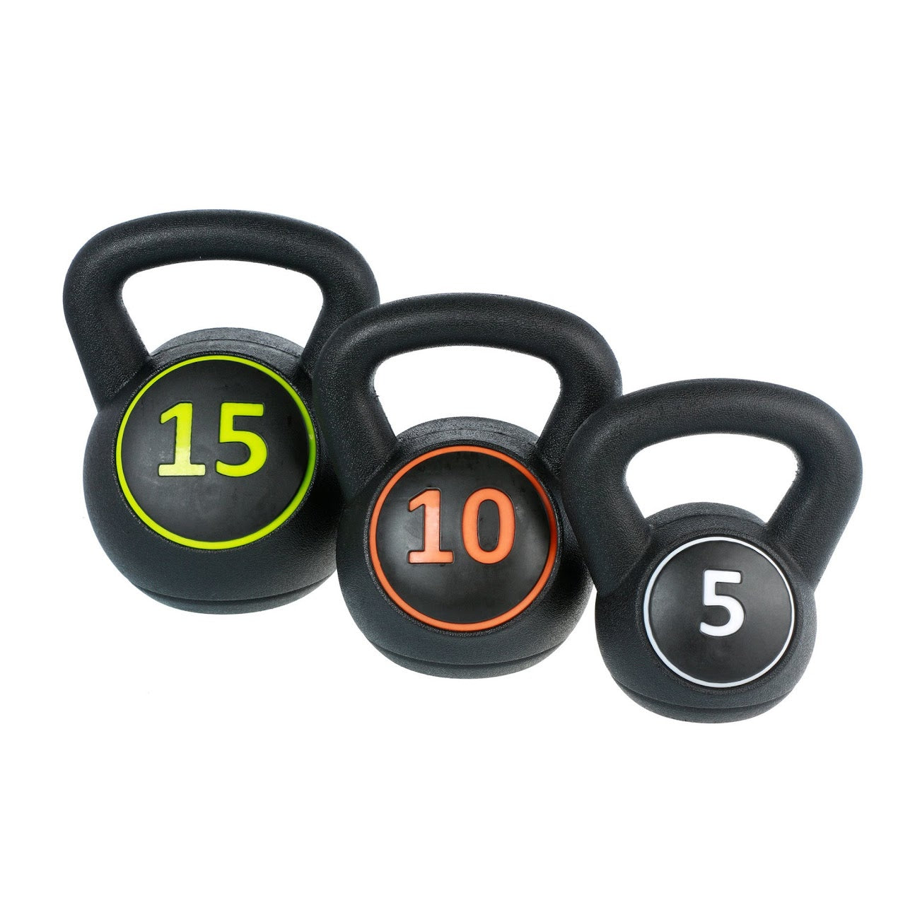 Compact 3-Piece Kettlebell Set – Ergonomic Vinyl-Coated Weights (5lb/10lb/15lb) for Functional Training & Strength Workouts in Home Gyms or Small Spaces