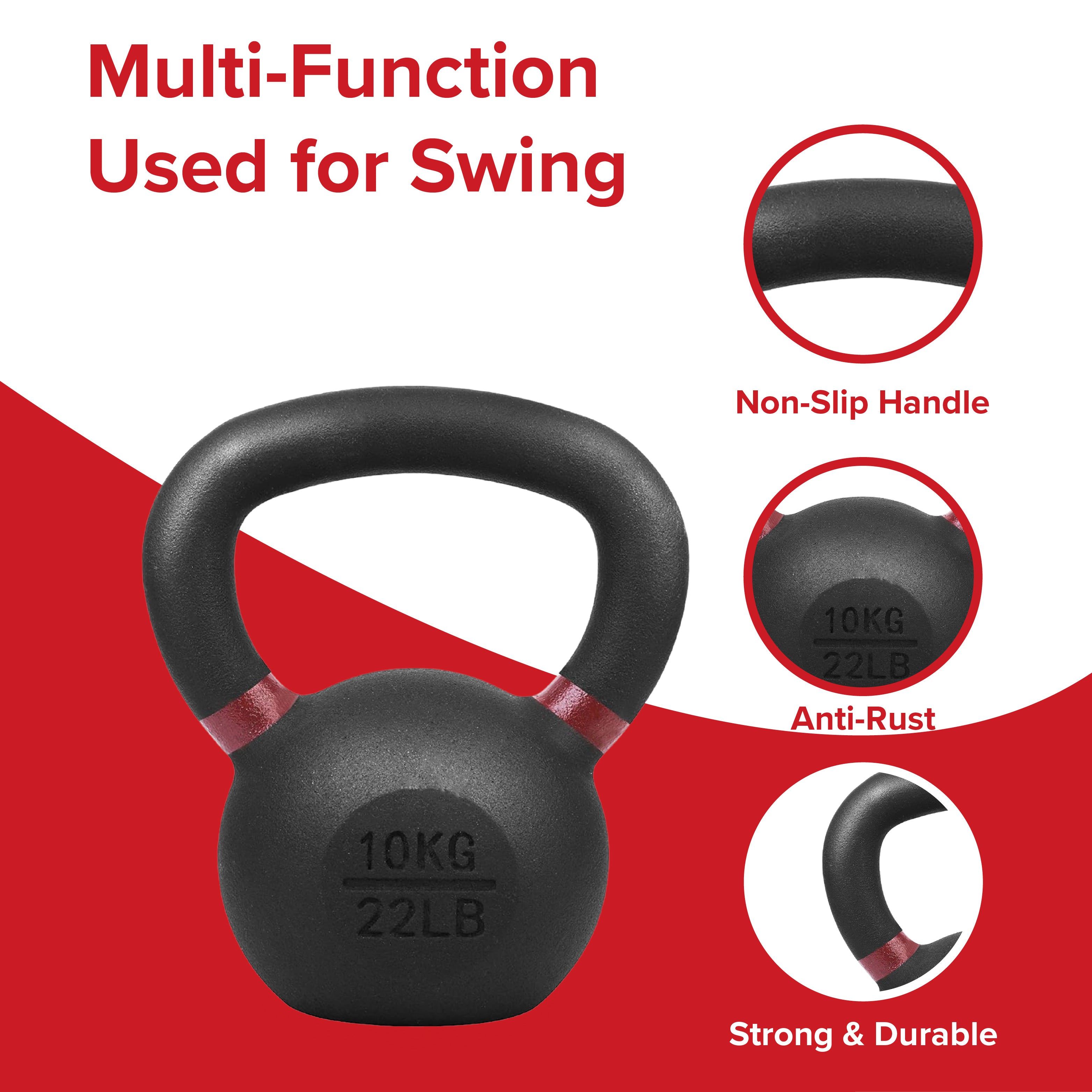 Cast Iron Kettlebells – Powder-Coated, Ergonomic Grip, Multi-Weight Options – Ideal for Strength Training, Home Workouts, and Functional Fitness