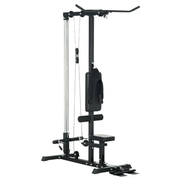 Black cable machine gym equipment on a white background