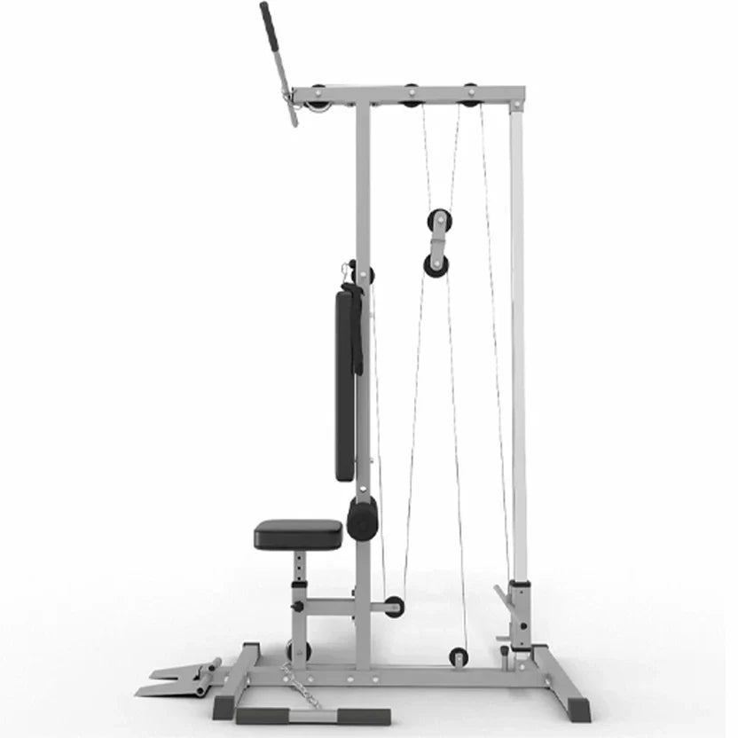 Black cable machine gym equipment on a white background