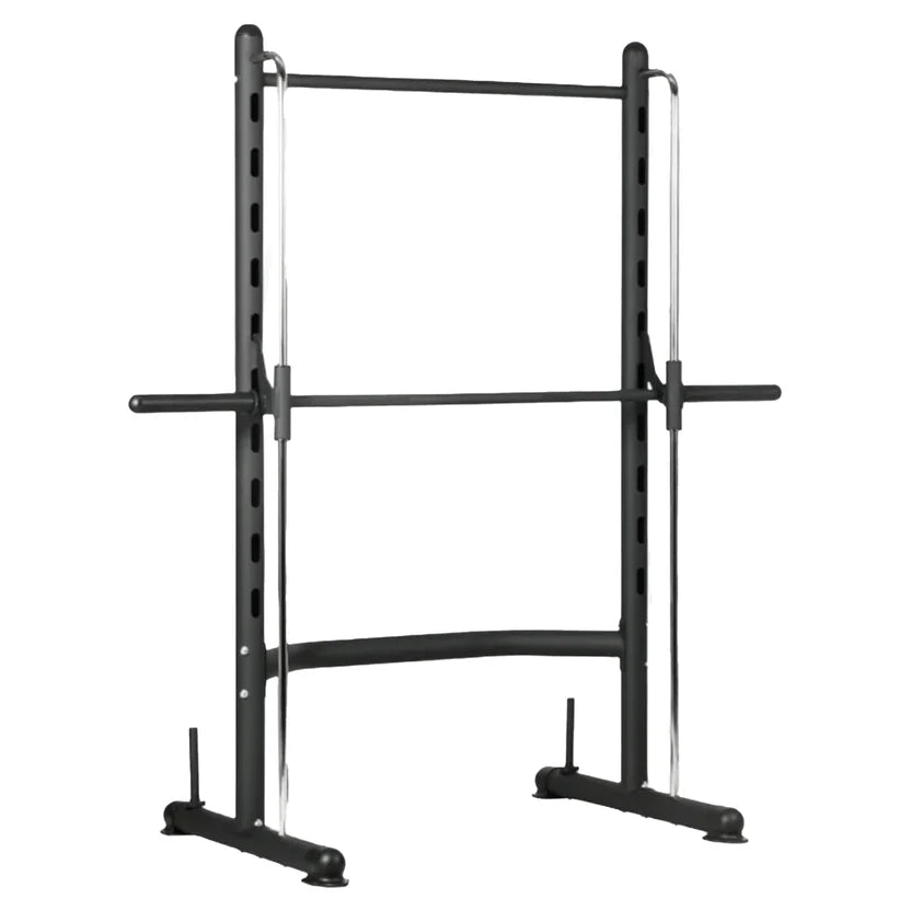 Black weightlifting rack on a white background