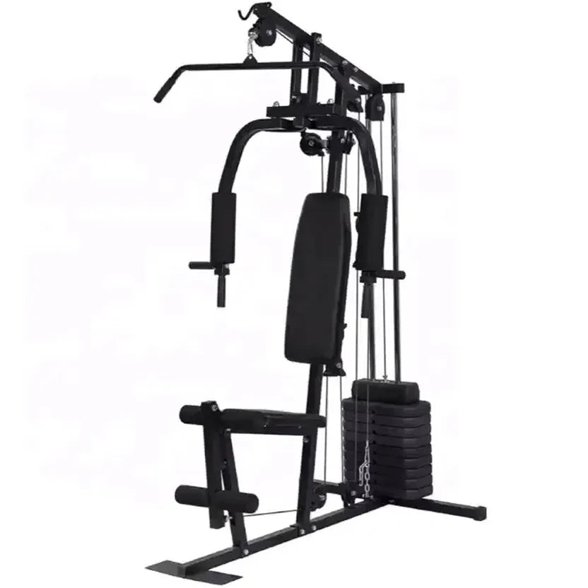 Home gym equipment with various attachments on a white background