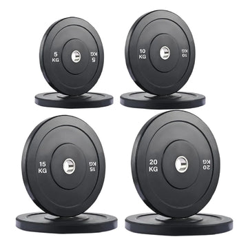 Olympic Bumper Weight Plates Pro Set – Crumb Rubber, Stainless Steel Insert, Coloured Weight Plates for Weightlifting & Home Gym Fitness