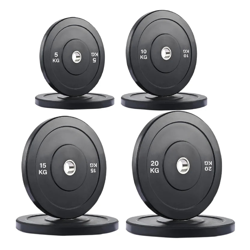Olympic Bumper Weight Plates Pro Set – Crumb Rubber, Stainless Steel Insert, Coloured Weight Plates for Weightlifting & Home Gym Fitness