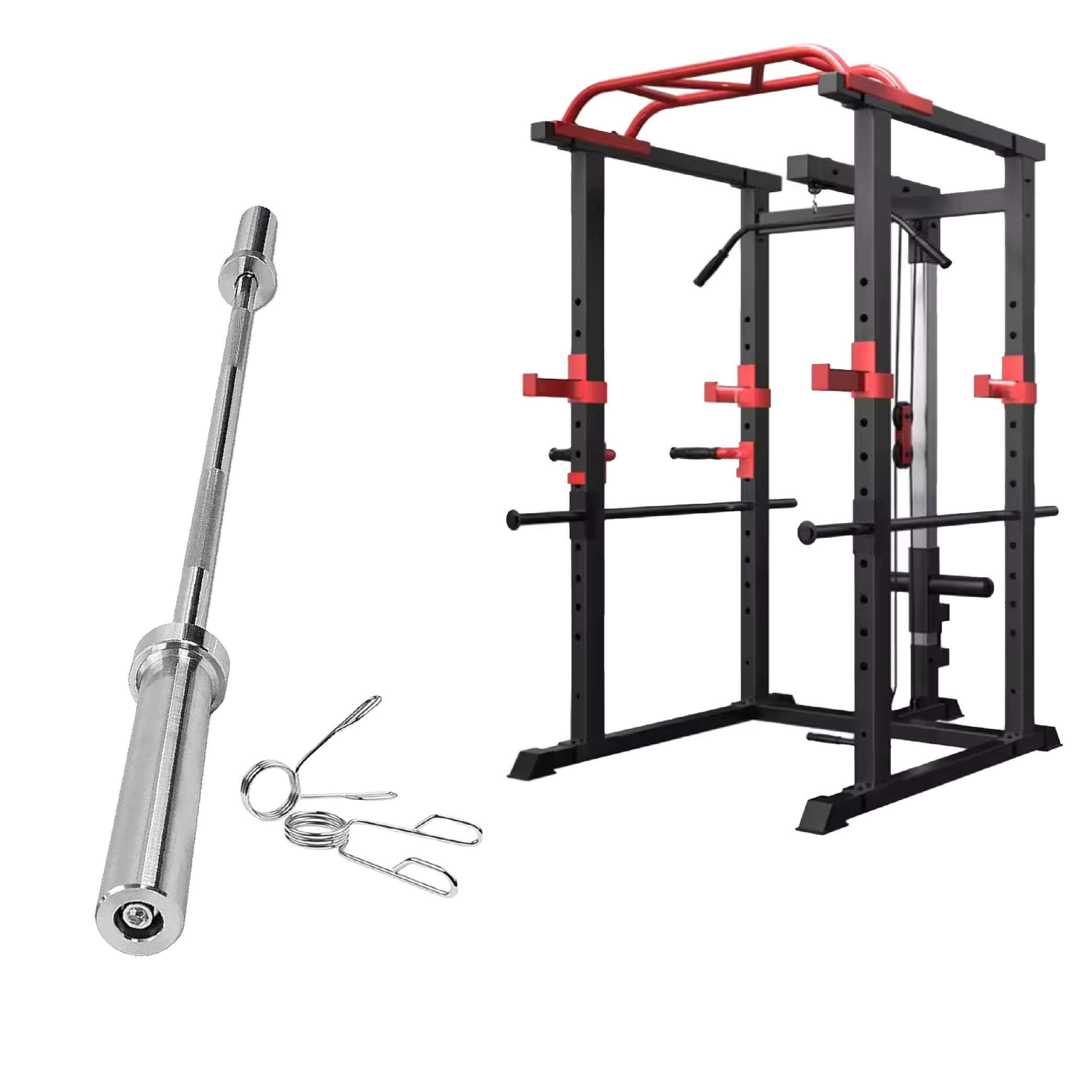 Heavy-Duty Adjustable Power Rack with Lat Pulley & Pull-Up Bar – All-in-One Strength Cage for Full-Body Training in Home Gyms