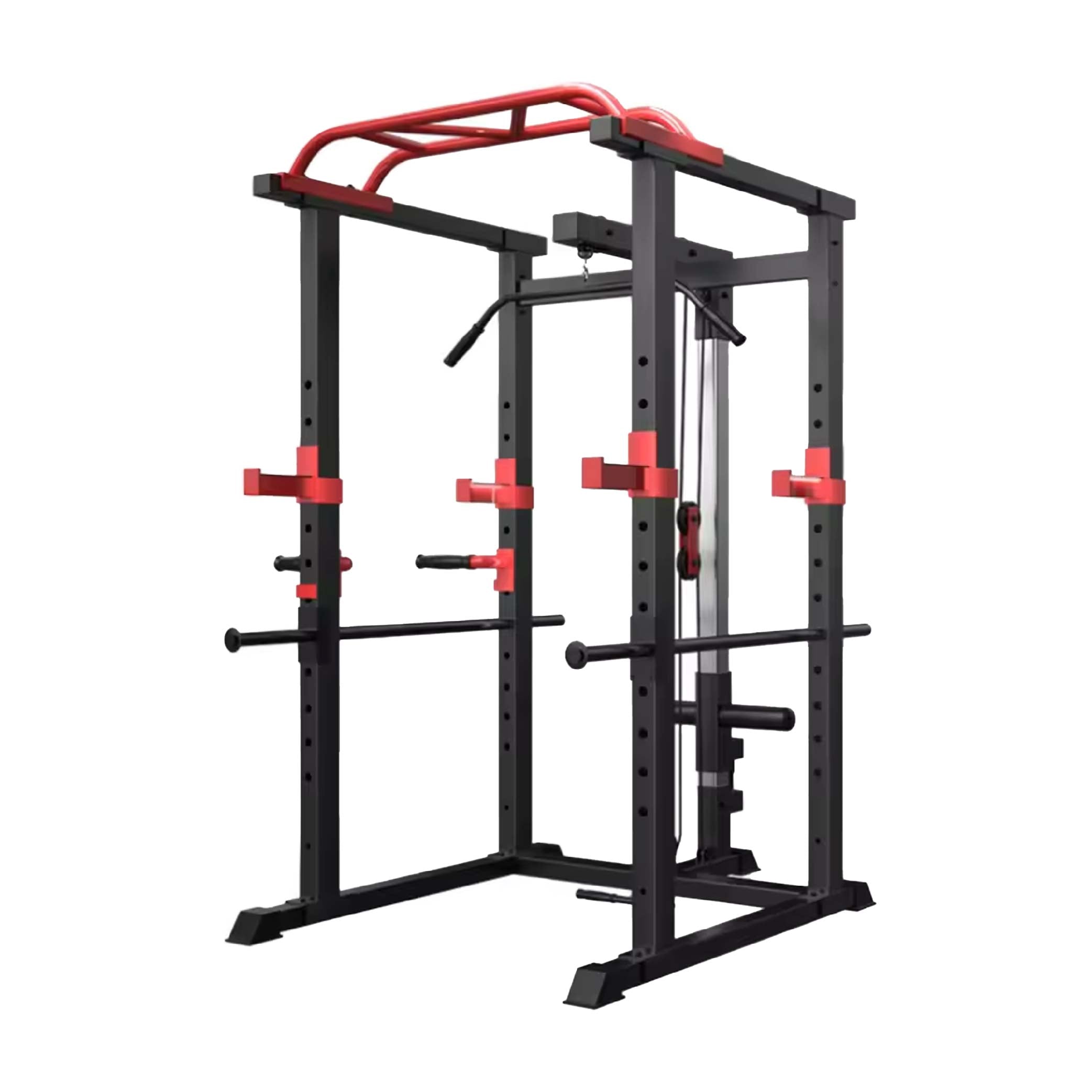 Heavy-Duty Adjustable Power Rack with Lat Pulley & Pull-Up Bar – All-in-One Strength Cage for Full-Body Training in Home Gyms