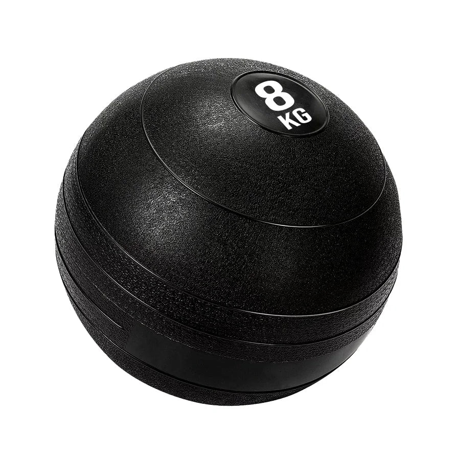 Black exercise ball with '8 KG' label on a white background