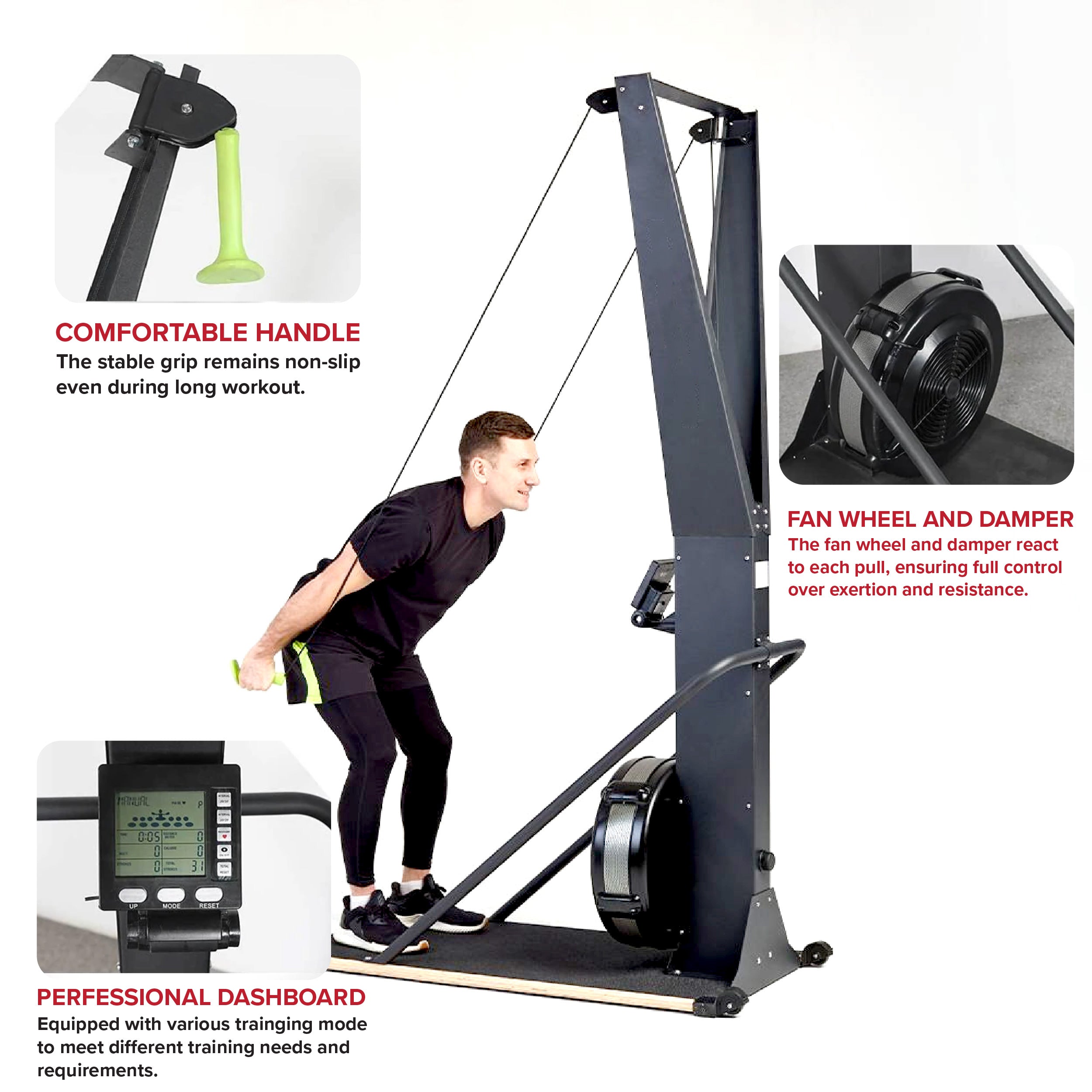 Vertical Ski Exercise Machine with LED Monitor – Compact Full-Body Cardio & Strength Trainer for Home Gym Workouts
