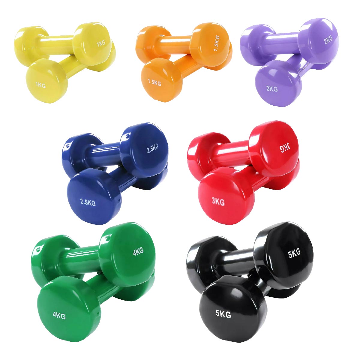 Multi-Color Neoprene Vinyl Dumbbell Set – Anti-Roll Hex Design, Sweat-Resistant Grip, Ideal for Strength Training & Home Gym Workouts