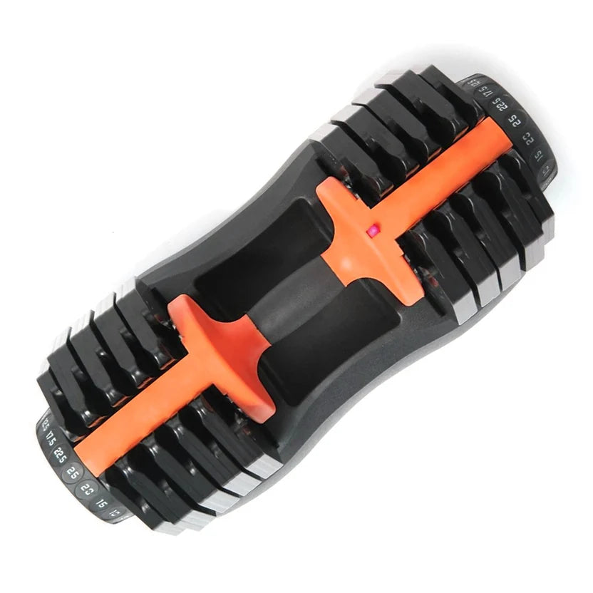 Pair of adjustable dumbbells on a white background