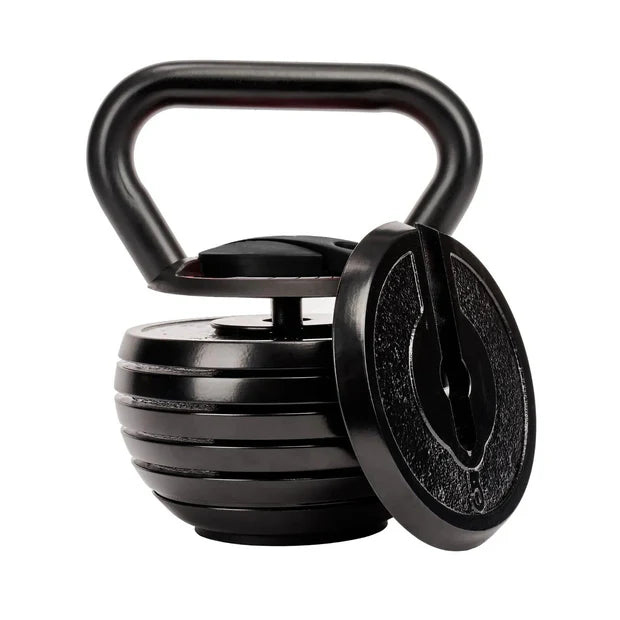 Black adjustable dumbbell on a white background