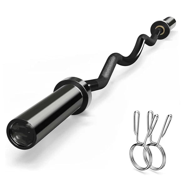 Silver curved barbell with two rings on a white background