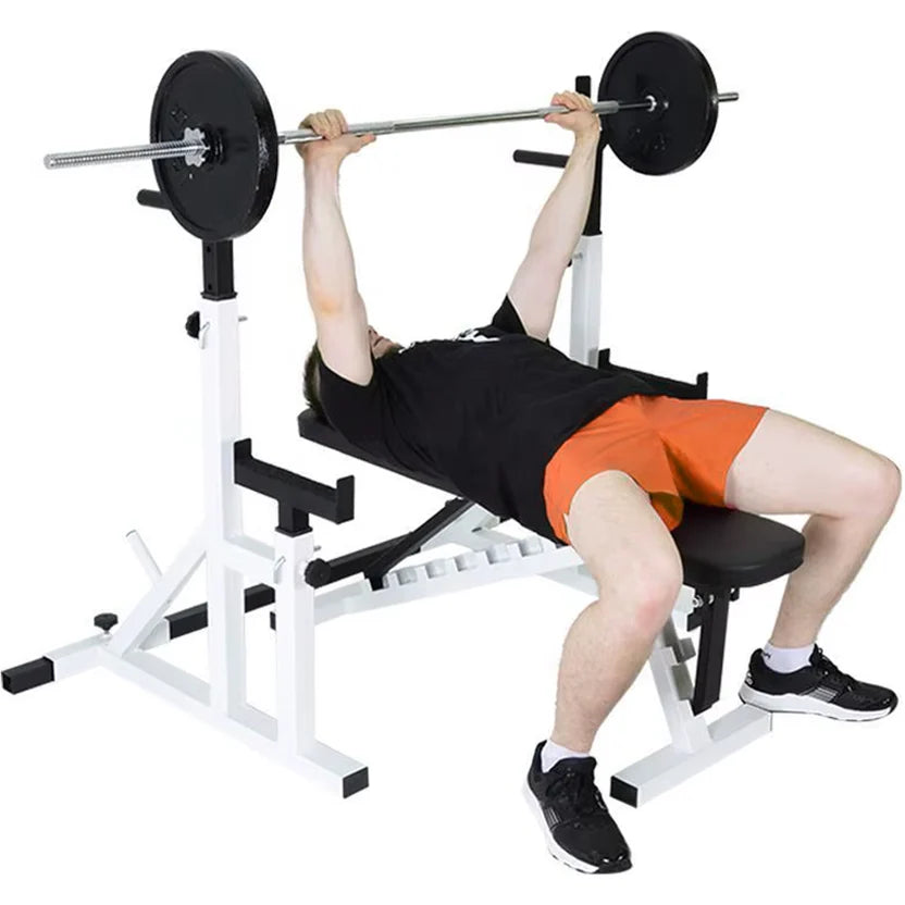 White and black weight lifting stand on a white background