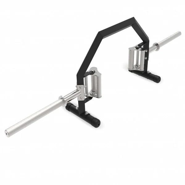 Black and silver cable machine gym equipment on a white background