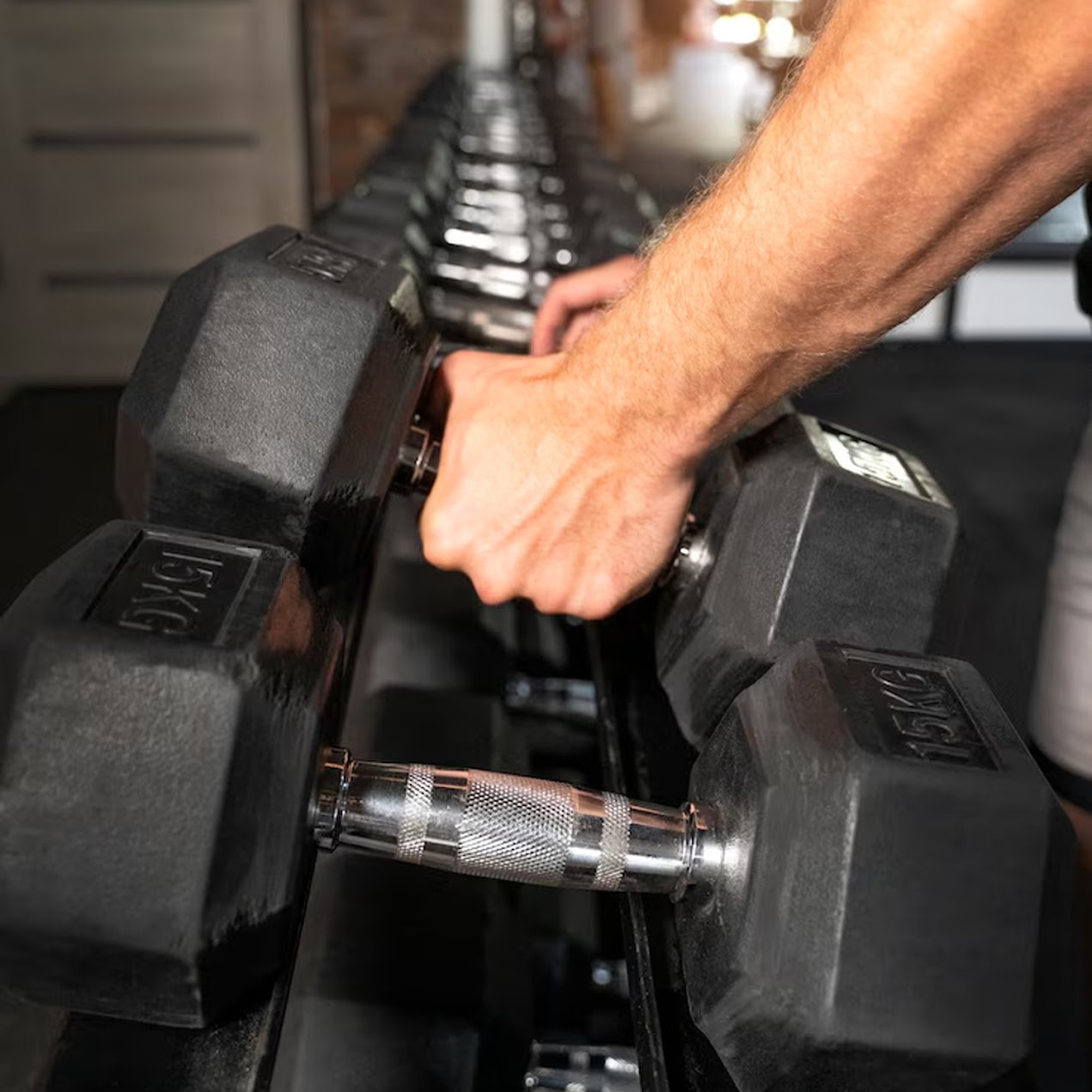 Hex Dumbbells 2.5 kg–60 kg Pairs & Sets – Rubber‑Coated Anti‑Roll Weights with Knurled Chrome Handles – Complete Strength Training Range for Home & Studio Gym