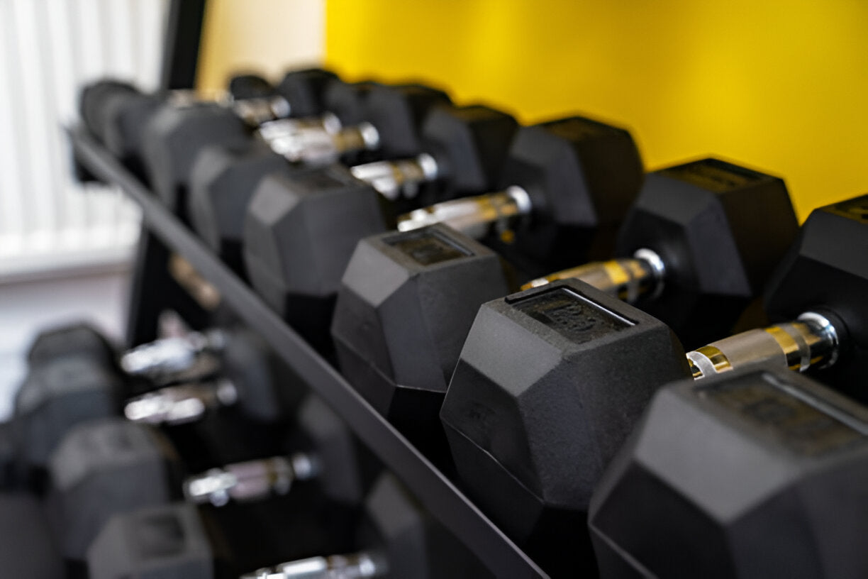 Hex Dumbbells 2.5 kg–60 kg Pairs & Sets – Rubber‑Coated Anti‑Roll Weights with Knurled Chrome Handles – Complete Strength Training Range for Home & Studio Gym