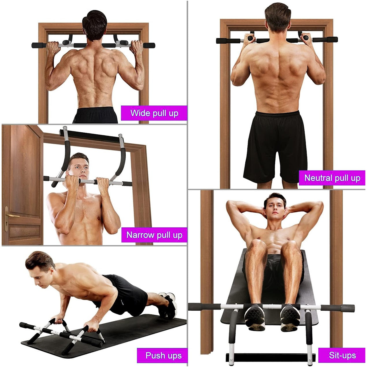 No Screw Door Pull Up Bar – Heavy Duty Steel Frame with Non Slip Grips for Upper Body Workouts in Home Gym Spaces