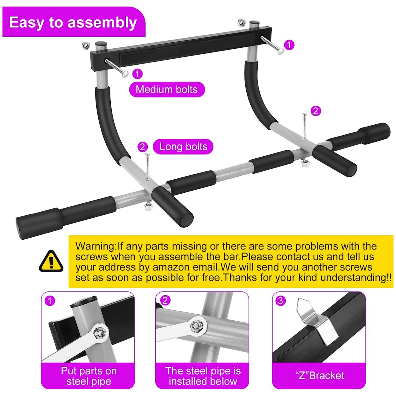 No Screw Door Pull Up Bar – Heavy Duty Steel Frame with Non Slip Grips for Upper Body Workouts in Home Gym Spaces